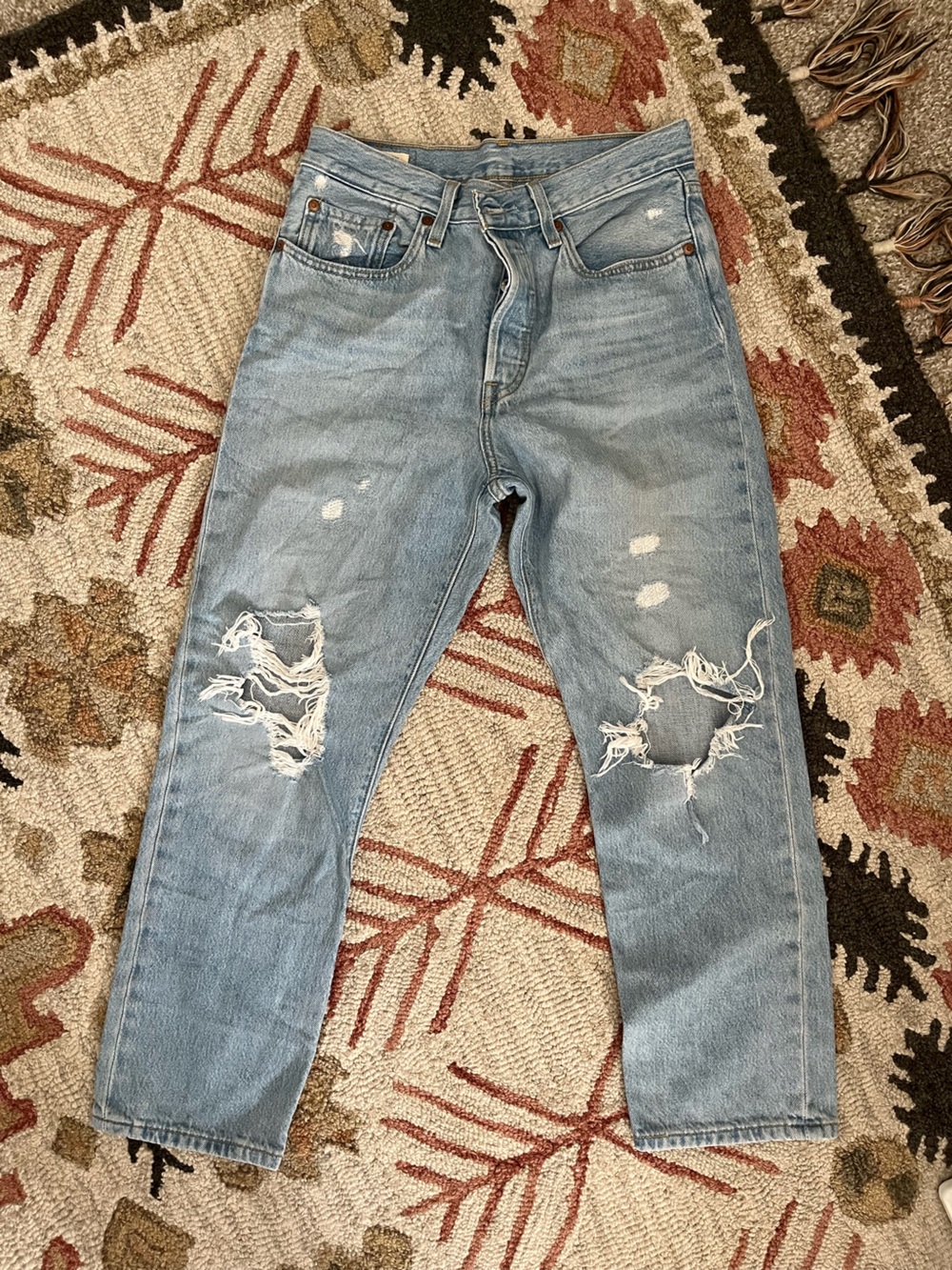 Levi's 501 w27 l26 light blue distressed high rise